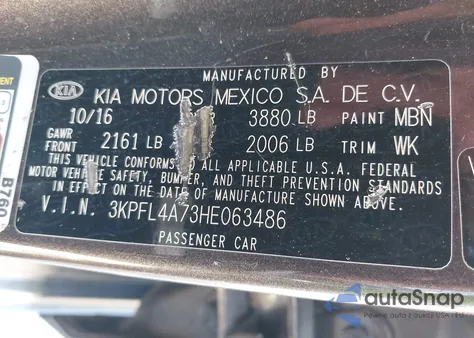 2017 Kia Forte Lx z USA, uszkodzony, nr VIN 3KPFL4A73HE063486